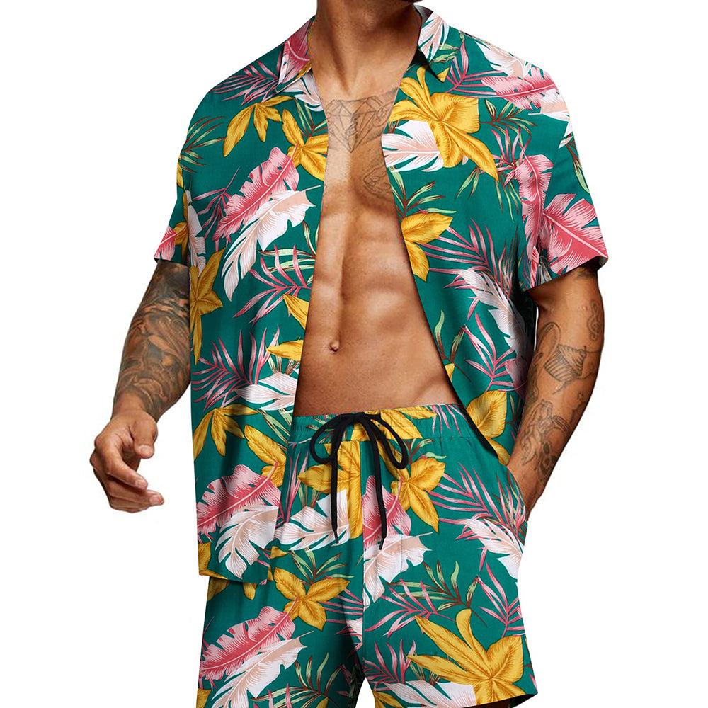 Men's Hawaiian Matching Set Summer Beach 2 Piece Outfits Flower Shirt ...