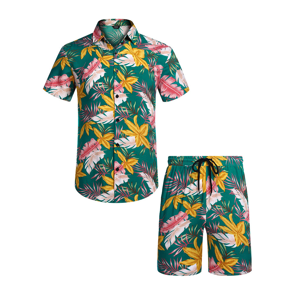 Men's Hawaiian Matching Set Summer Beach 2 Piece Outfits Flower Shirt ...